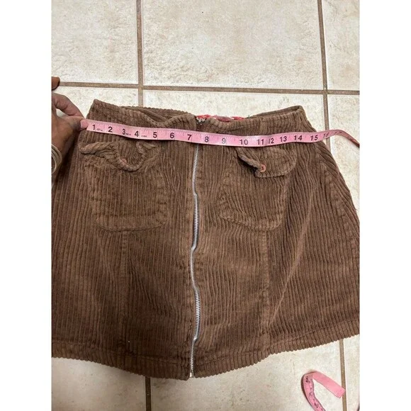 Y2K Vintage Onfire Courdroy Skirt Brown Women's Medium Pockets Zip Front Cotton - Picture 4 of 7